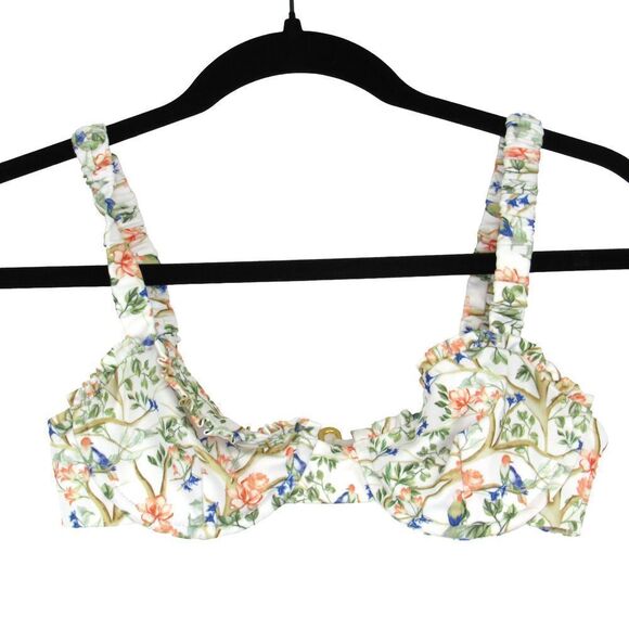 KREWE DU Q UNDER WIRED RUFFLED SWIM BRA TOP IN FLORAL WHITE SZ S - Picture 1 of 3